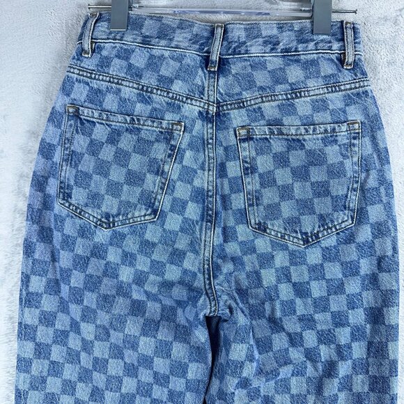 Pacsun Jeans Womens Straight Cropped Plaid Raw Hem 100% Cotton Blue Size W27 - Picture 3 of 10